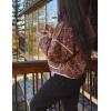 imageOmoone Womens Cropped Quilted Jacket Floral Printed LightWeight Padded Puffer Cardigan Coat OutwearChocolate