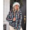 imageOmoone Womens Cropped Quilted Jacket Floral Printed LightWeight Padded Puffer Cardigan Coat OutwearDark Blue