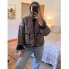 imageOmoone Womens Cropped Quilted Jacket Floral Printed LightWeight Padded Puffer Cardigan Coat OutwearPink Floral