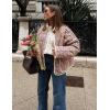imageOmoone Womens Cropped Quilted Jacket Floral Printed LightWeight Padded Puffer Cardigan Coat OutwearRed