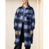imageOmoone Womens Flannel Plaid Shacket Fall Oversized Long Button Down Shirt Jacket ShacketsBlue