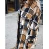 imageOmoone Womens Flannel Plaid Shacket Fall Oversized Long Button Down Shirt Jacket ShacketsBrown