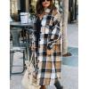imageOmoone Womens Flannel Plaid Shacket Fall Oversized Long Button Down Shirt Jacket ShacketsBrown