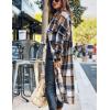 imageOmoone Womens Flannel Plaid Shacket Fall Oversized Long Button Down Shirt Jacket ShacketsBrown