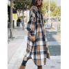 imageOmoone Womens Flannel Plaid Shacket Fall Oversized Long Button Down Shirt Jacket ShacketsBrown