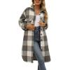 imageOmoone Womens Flannel Plaid Shacket Fall Oversized Long Button Down Shirt Jacket ShacketsDark Grey