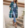 imageOmoone Womens Flannel Plaid Shacket Fall Oversized Long Button Down Shirt Jacket ShacketsGreen