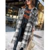 imageOmoone Womens Flannel Plaid Shacket Fall Oversized Long Button Down Shirt Jacket ShacketsGrey
