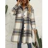 imageOmoone Womens Flannel Plaid Shacket Fall Oversized Long Button Down Shirt Jacket ShacketsLight Grey