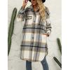 imageOmoone Womens Flannel Plaid Shacket Fall Oversized Long Button Down Shirt Jacket ShacketsLight Grey