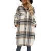 imageOmoone Womens Flannel Plaid Shacket Fall Oversized Long Button Down Shirt Jacket ShacketsLight Grey