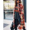 imageOmoone Womens Flannel Plaid Shacket Fall Oversized Long Button Down Shirt Jacket ShacketsOrange