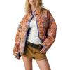 imageOmoone Womens Cropped Quilted Jacket Floral Printed LightWeight Padded Puffer Cardigan Coat OutwearYellow