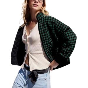 imageOmoone Womens Cropped Quilted Jacket Floral Printed LightWeight Padded Puffer Cardigan Coat OutwearGreen
