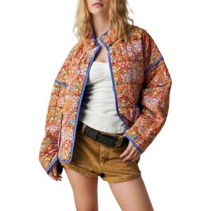 imageOmoone Womens Cropped Quilted Jacket Floral Printed LightWeight Padded Puffer Cardigan Coat OutwearYellow