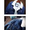 imageOmoone Mens Lapel Sherpa Fleece Lined Thicken Denim Jean Trucker Jacket CoatsDark Blue Fleece White
