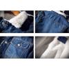 imageOmoone Mens Lapel Sherpa Fleece Lined Thicken Denim Jean Trucker Jacket CoatsDark Blue Fleece White