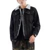 imageOmoone Mens Lapel Sherpa Fleece Lined Thicken Denim Jean Trucker Jacket CoatsRetro Black Fleece White