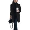imageOmoone Womens Basic Stand Collar Slim Fit Jacket Pea Coat Notched Lapel Trench CoatBlack