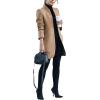 imageOmoone Womens Basic Stand Collar Slim Fit Jacket Pea Coat Notched Lapel Trench CoatKhaki
