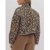 imageOmoone Womens Cropped Floral Quilted Jacket Cardigan Printed Lightweight Open Front Padded Puffer CoatBlack