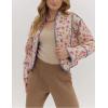 imageOmoone Womens Cropped Floral Quilted Jacket Cardigan Printed Lightweight Open Front Padded Puffer CoatBlack