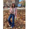 imageOmoone Womens Cropped Floral Quilted Jacket Cardigan Printed Lightweight Open Front Padded Puffer CoatBrown