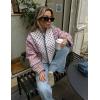 imageOmoone Womens Cropped Floral Quilted Jacket Cardigan Printed Lightweight Open Front Padded Puffer CoatPink