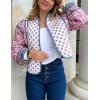 imageOmoone Womens Cropped Floral Quilted Jacket Cardigan Printed Lightweight Open Front Padded Puffer CoatPink