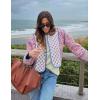 imageOmoone Womens Cropped Floral Quilted Jacket Cardigan Printed Lightweight Open Front Padded Puffer CoatPink