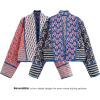 imageOmoone Womens Cropped Floral Quilted Jacket Cardigan Printed Lightweight Open Front Padded Puffer CoatRed