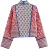 imageOmoone Womens Cropped Floral Quilted Jacket Cardigan Printed Lightweight Open Front Padded Puffer CoatRed