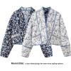 imageOmoone Womens Cropped Floral Quilted Jacket Cardigan Printed Lightweight Open Front Padded Puffer CoatWhite