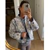 imageOmoone Womens Cropped Floral Quilted Jacket Cardigan Printed Lightweight Open Front Padded Puffer CoatWhite