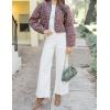 imageOmoone Womens Cropped Floral Quilted Jacket Cardigan Printed Lightweight Open Front Padded Puffer CoatWinered