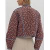 imageOmoone Womens Cropped Floral Quilted Jacket Cardigan Printed Lightweight Open Front Padded Puffer CoatWinered