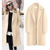 imageOmoone Womens Notched Lapel Wool Coats Mid Long Button Pea Coats Warm Thicken Trench JacketCream White