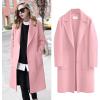 imageOmoone Womens Notched Lapel Wool Coats Mid Long Button Pea Coats Warm Thicken Trench JacketPink