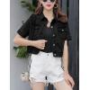 imageOmoone Womens Summer Short Sleeve Slim Crop Denim Trucker Jacket Jean Coat TopsBlack