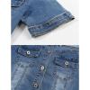 imageOmoone Womens Summer Short Sleeve Slim Crop Denim Trucker Jacket Jean Coat TopsDark Blue
