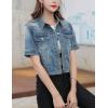 imageOmoone Womens Summer Short Sleeve Slim Crop Denim Trucker Jacket Jean Coat TopsDark Blue