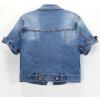 imageOmoone Womens Summer Short Sleeve Slim Crop Denim Trucker Jacket Jean Coat TopsDark Blue
