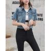 imageOmoone Womens Summer Short Sleeve Slim Crop Denim Trucker Jacket Jean Coat TopsDark Blue