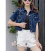 imageOmoone Womens Summer Short Sleeve Slim Crop Denim Trucker Jacket Jean Coat TopsDenim Blue