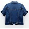 imageOmoone Womens Summer Short Sleeve Slim Crop Denim Trucker Jacket Jean Coat TopsDenim Blue