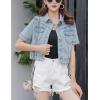 imageOmoone Womens Summer Short Sleeve Slim Crop Denim Trucker Jacket Jean Coat TopsLight Blue