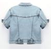 imageOmoone Womens Summer Short Sleeve Slim Crop Denim Trucker Jacket Jean Coat TopsLight Blue