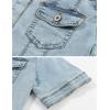 imageOmoone Womens Summer Short Sleeve Slim Crop Denim Trucker Jacket Jean Coat TopsLight Blue