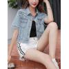 imageOmoone Womens Summer Short Sleeve Slim Crop Denim Trucker Jacket Jean Coat TopsLight Blue