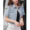 imageOmoone Womens Summer Short Sleeve Slim Crop Denim Trucker Jacket Jean Coat TopsLight Blue